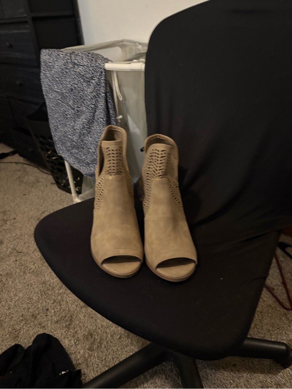 Soda Open-Toe Perforated Ankle Booties - Taupe